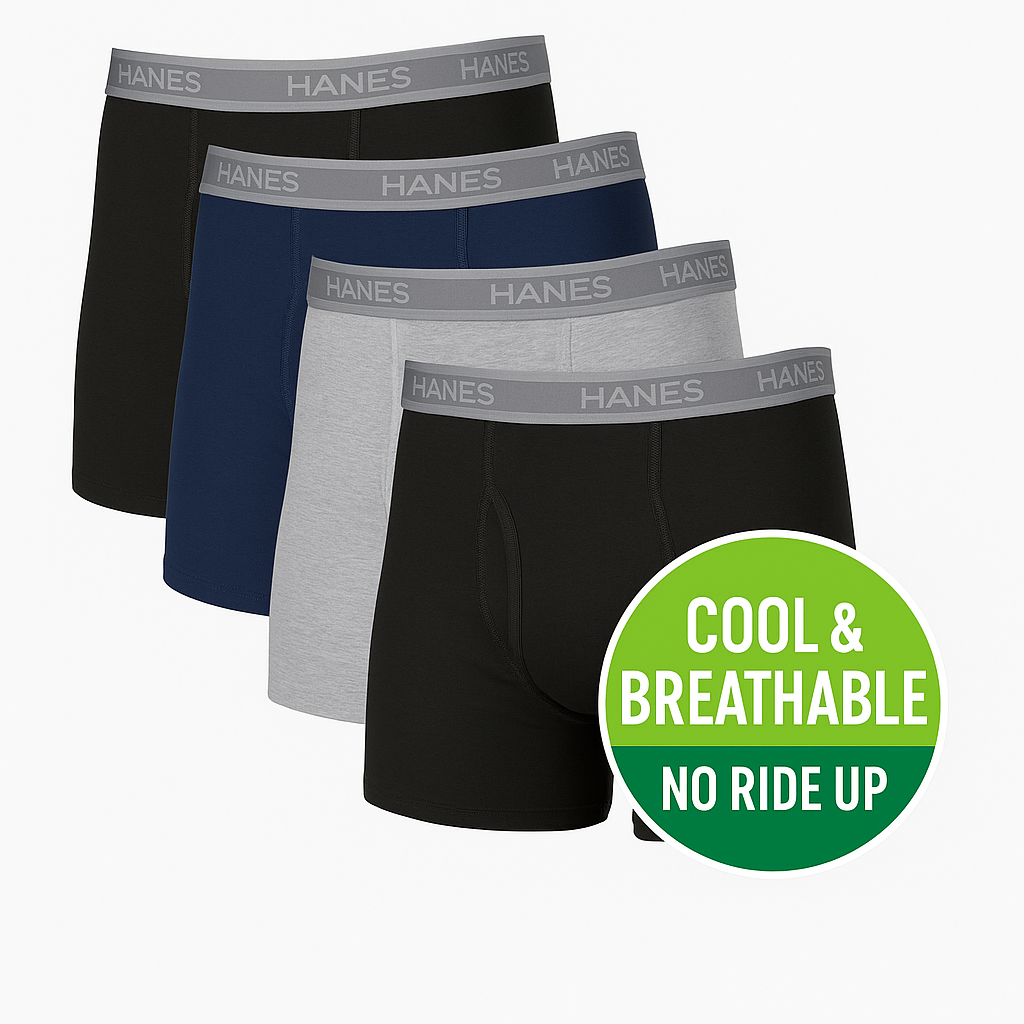 Hanes Men’s Cool & Breathable Cotton Boxer Briefs: Everyday Comfort with No-Ride-Up Support