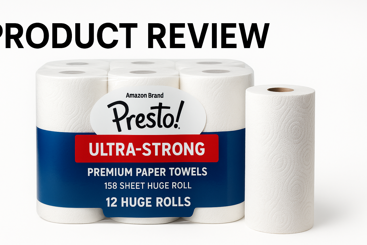 Amazon Brand Presto! Ultra-Strong Paper Towels Review: Bulk Flex-a-Size Rolls for Busy Households