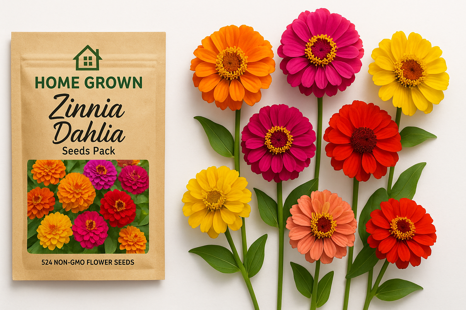 HOME GROWN Zinnia Dahlia Seeds Pack for 2026: High-Impact Color From an Easy-Care Mix