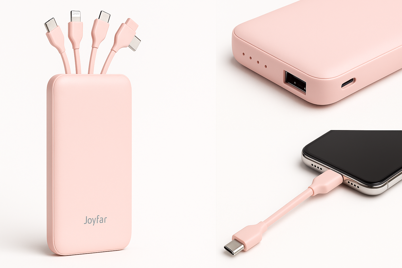 High-Capacity Power on the Go: Joyfar 10000mAh Portable Power Bank with Built‑In 4 Charging Cables (Pink) Review