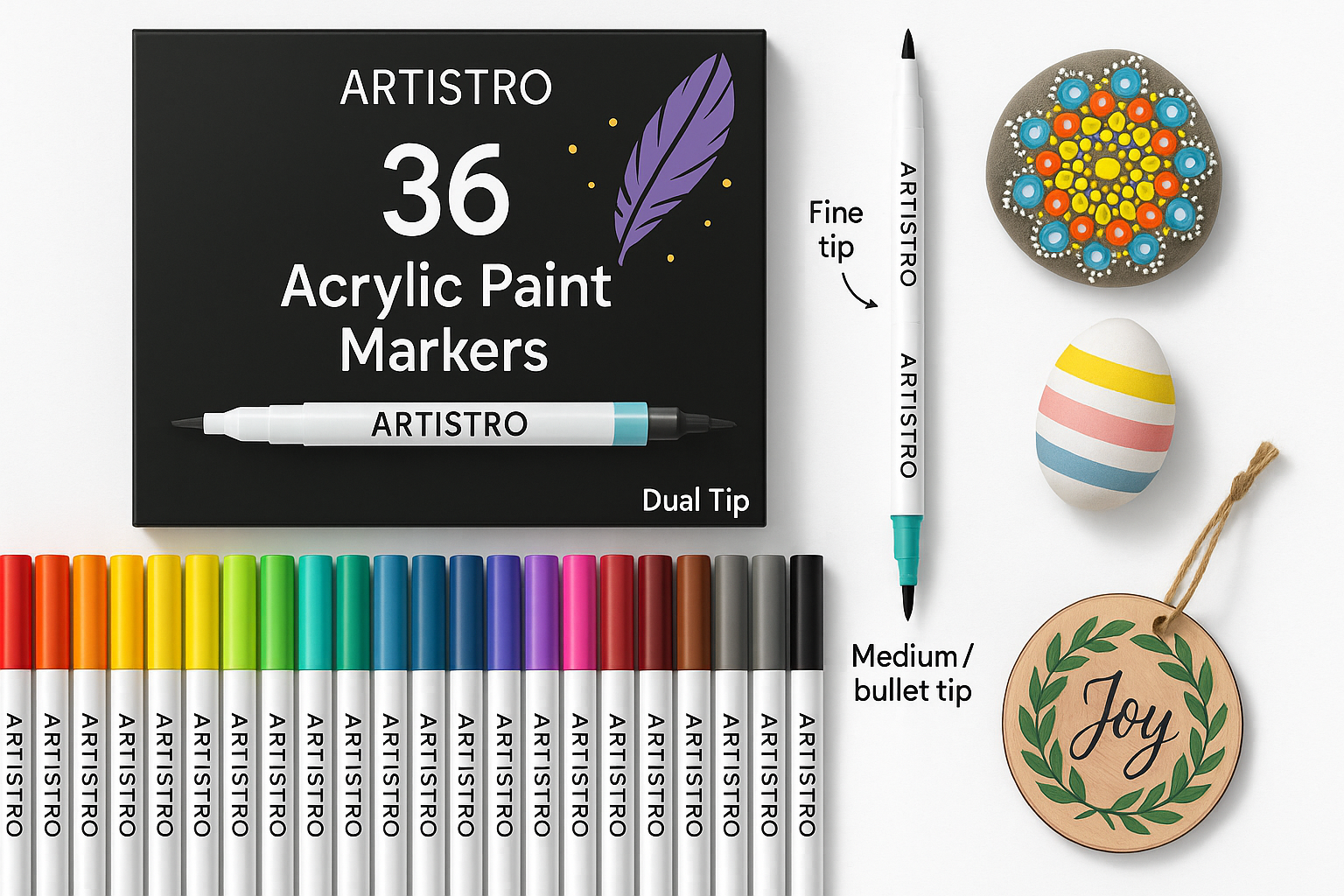 ARTISTRO 36 Acrylic Paint Markers Review: Versatile Dual‑Tip Paint Pens for Rock, Fabric, Wood, Glass & More