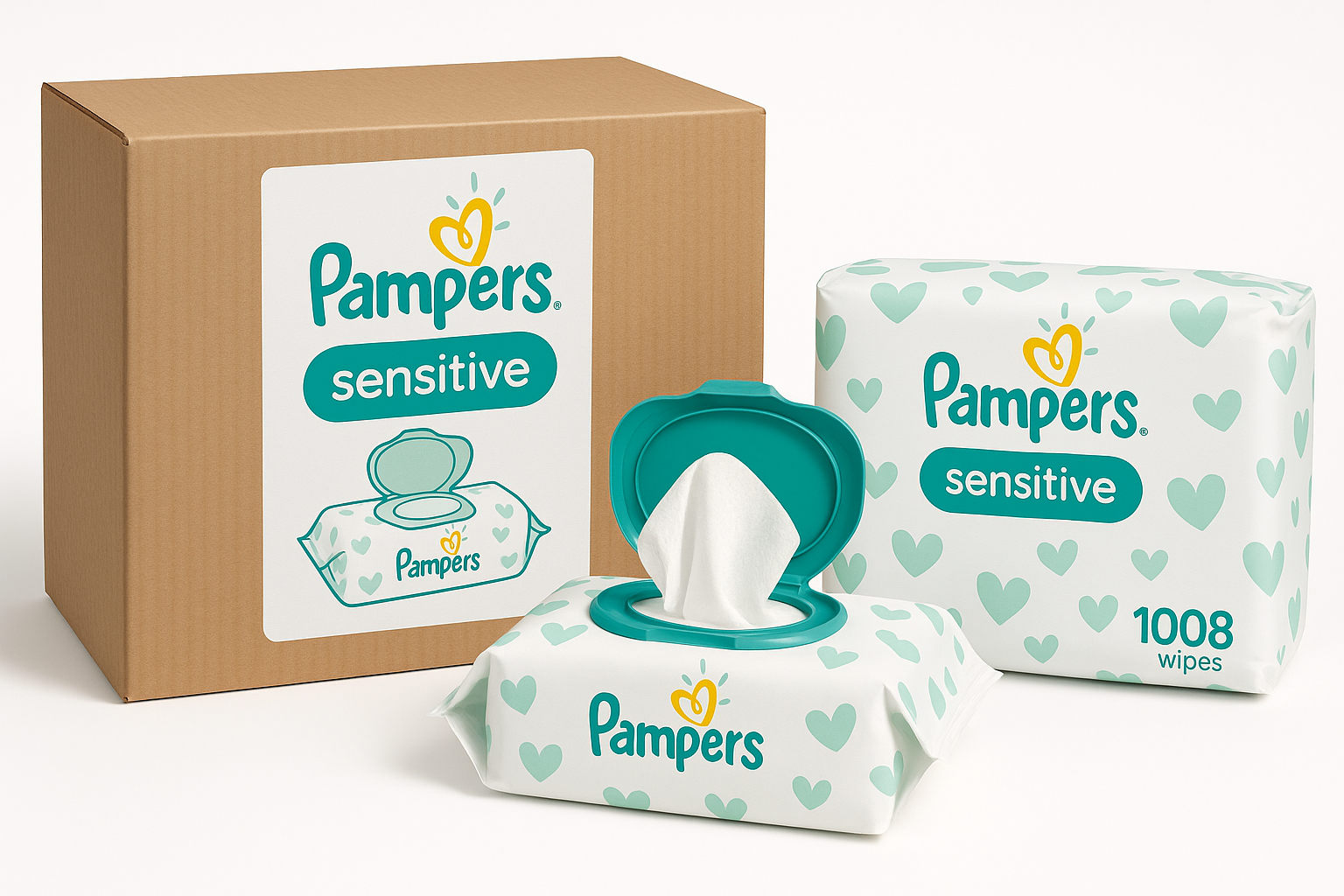 Pampers Sensitive Baby Wipes (18 Flip-Top Packs, 1008 Count): Gentle, Water-Based Wipes for Everyday Use