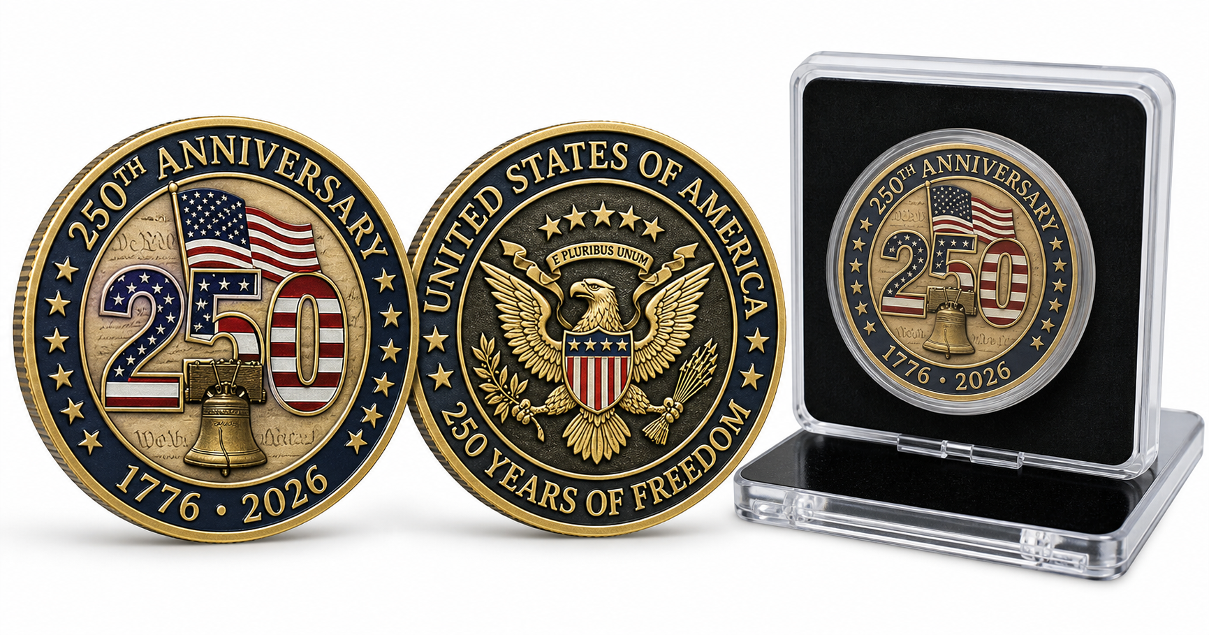 250th Anniversary American USA Commemorative Coin with Display Case: A Patriotic Keepsake for Collectors and Gift-Givers