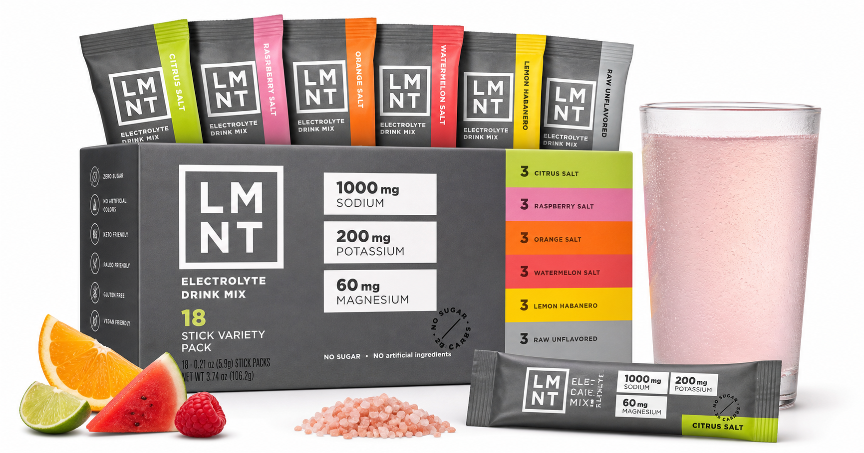 LMNT Zero Sugar Electrolytes Variety Pack (18-Count) Review: High-Salt, No-Sugar Hydration for Active Lifestyles