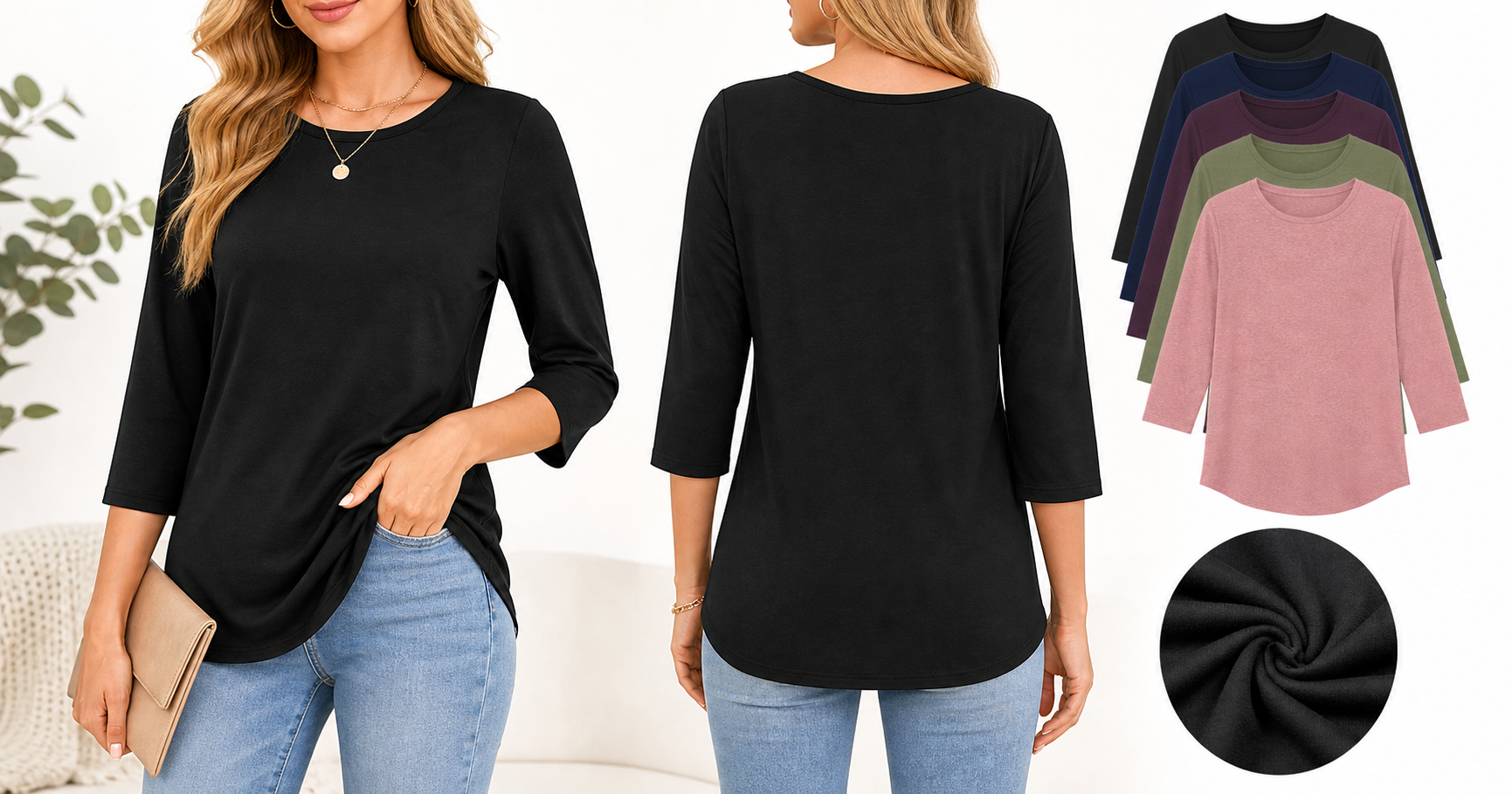 ZELROXA 3/4 Sleeve Women’s Shirt: Casual Everyday Top with a Flattering Fit