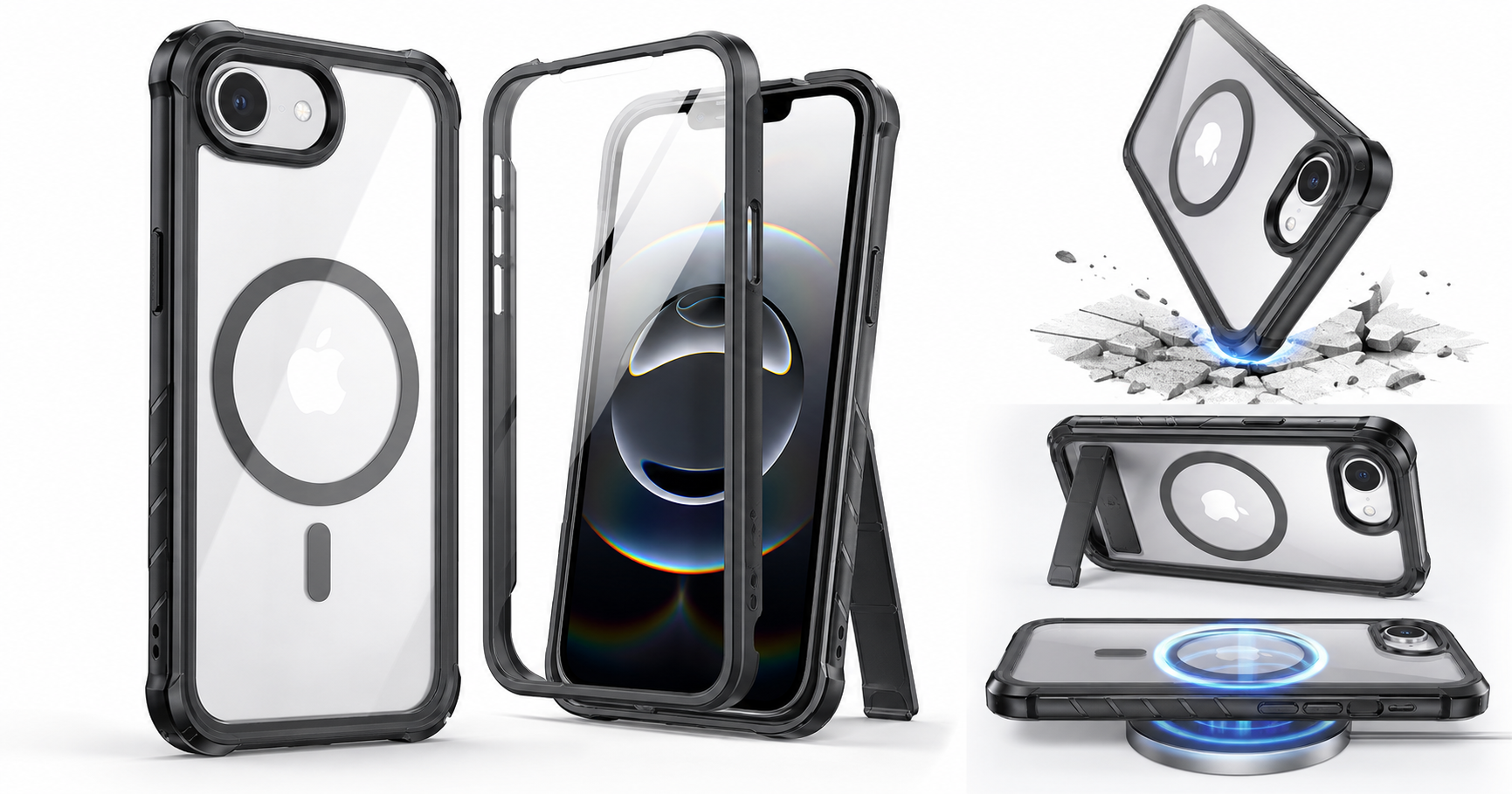 Miracase Full-Body Case for iPhone 17e & 16e (6.1") – Rugged Protection with Built‑In Glass and MagSafe Support