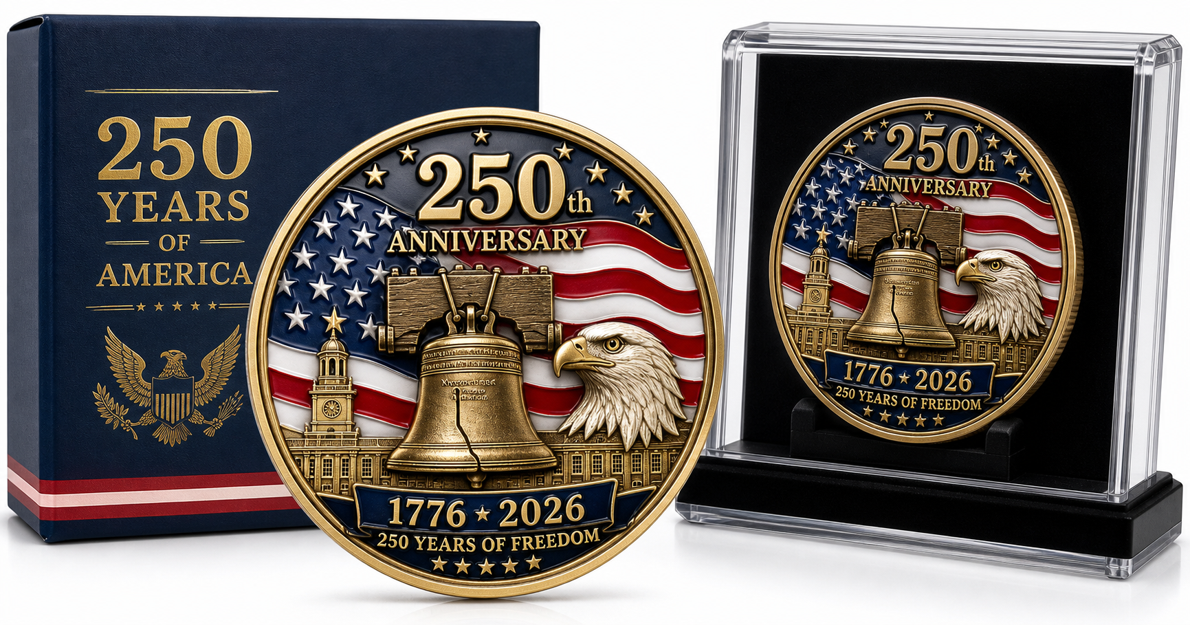 250th Year American Anniversary Commemorative Coin with Case: A Patriotic Display Piece for Collectors and Gift‑Givers