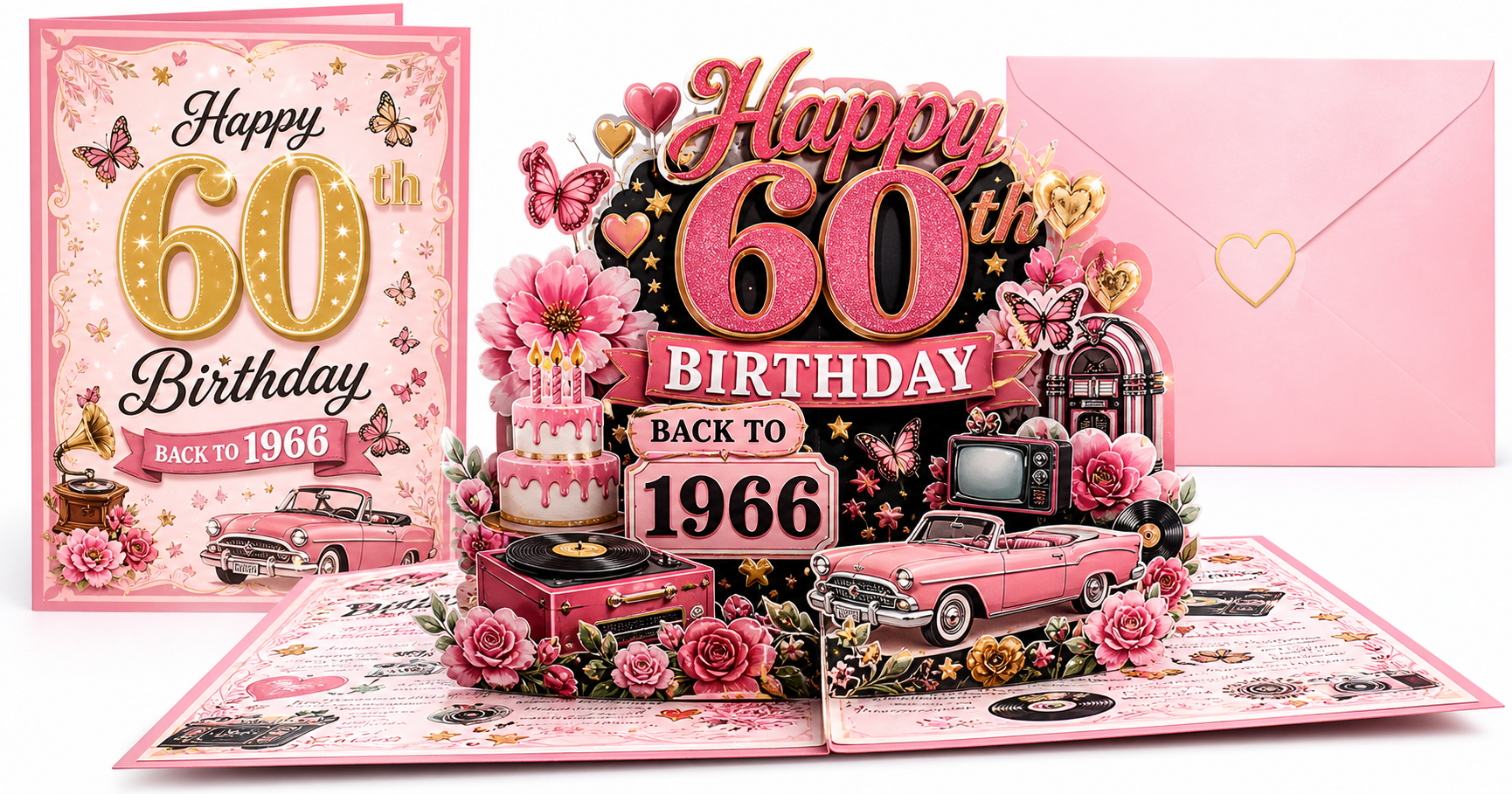 Aiunmiol 60th Birthday 3D Pop Up Card for Women: A Keepsake ‘Back to 1966’ Celebration