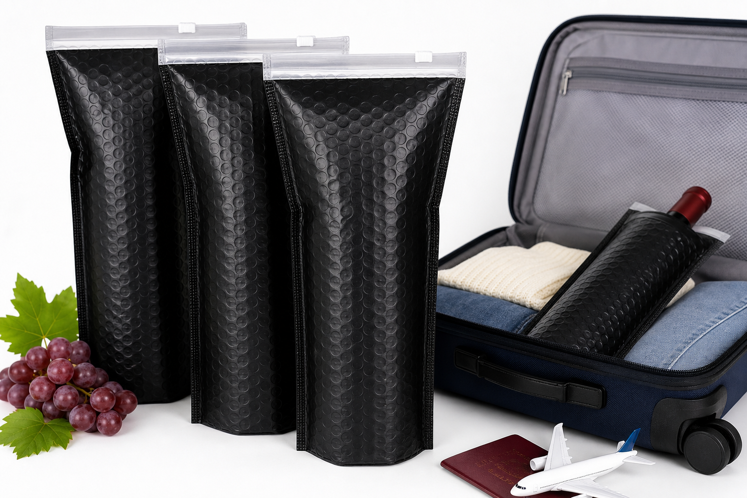 Wine Bags for Travel (Set of 3): Reusable Leak-Proof Protection for Bottles on the Go