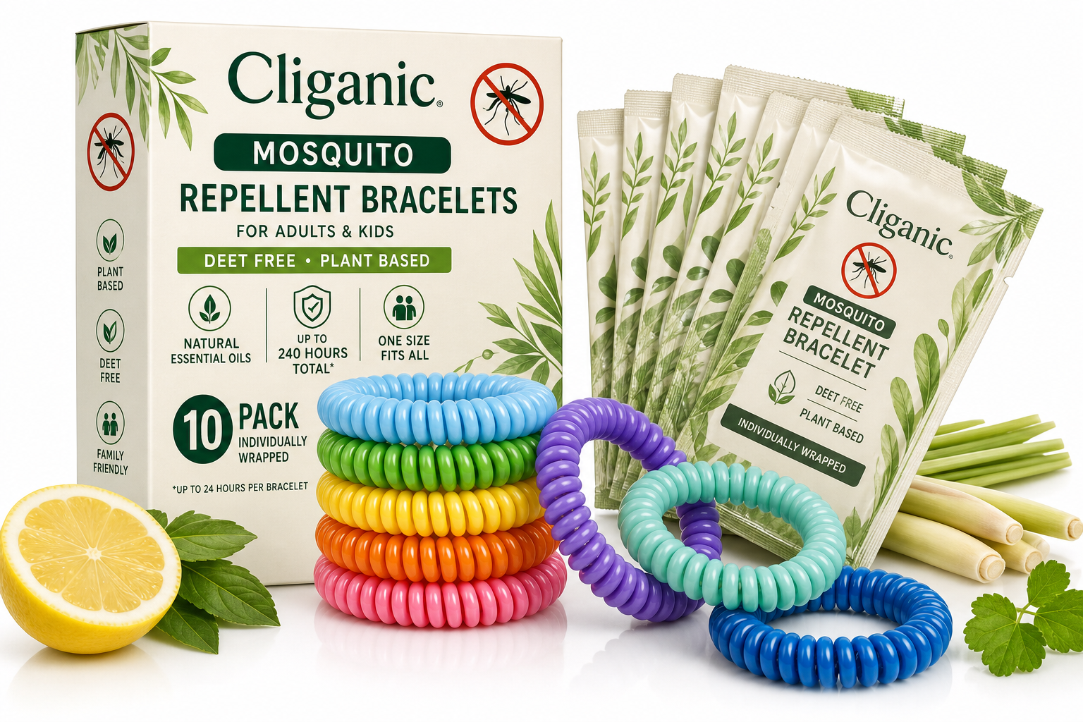 Cliganic Mosquito Repellent Bracelets (10-Pack): Natural, Wearable Protection for Adults and Kids