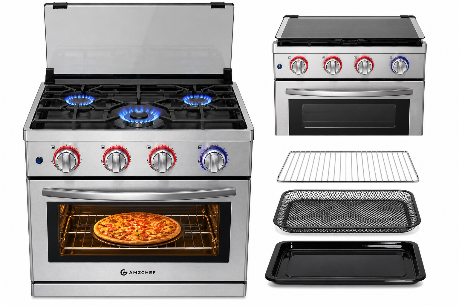 AMZCHEF 17-Inch RV Gas Range Review: Compact 3-Burner Propane Stove with 1.24 Cu.Ft Oven for Mobile Kitchens