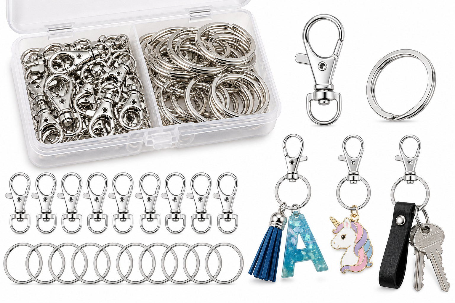 LEOBRO 60PCS Lobster Claw Clasps and Key Rings Review: A Versatile Keychain & Jewelry Hardware Kit