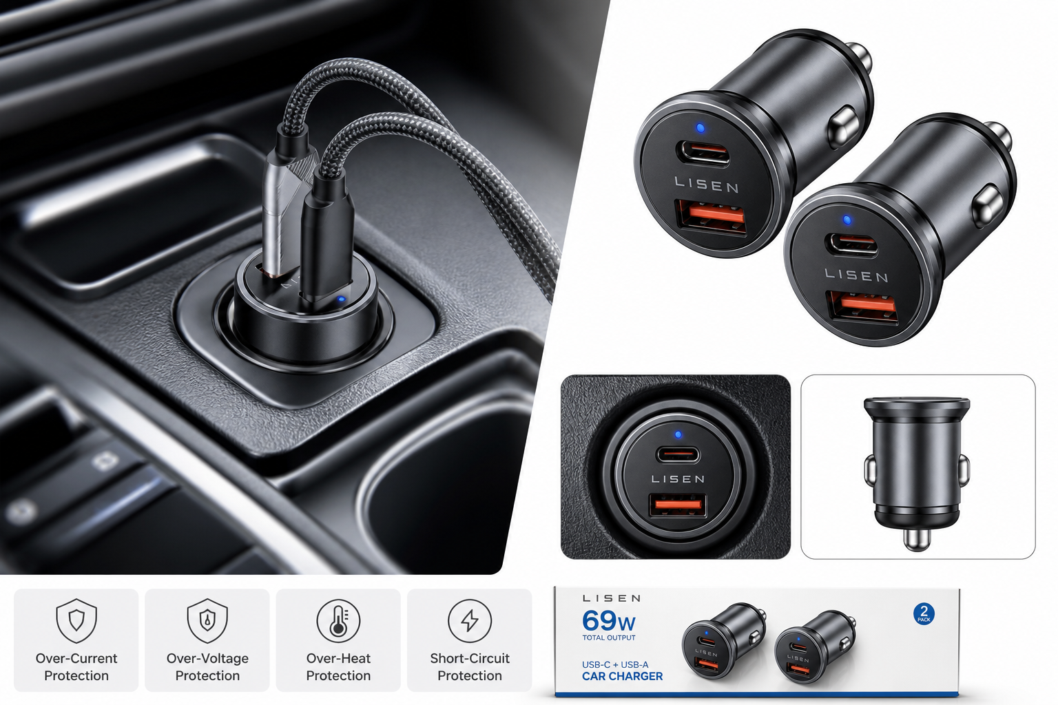 LISEN 69W USB-C Car Charger Review: Compact Fast Charging for Modern Phones
